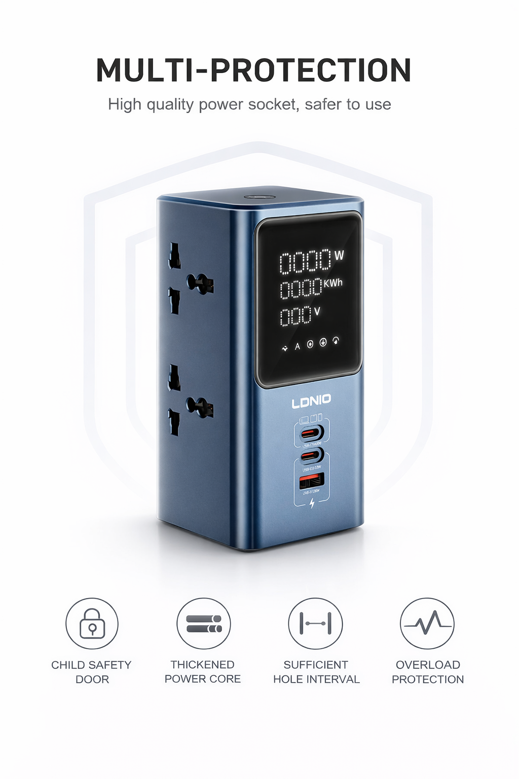 LDNIO 2500W Tower Extension Power Socket – 45W Fast Charging