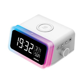 Remson Omni 15W Digital LED RGB Alarm Clock with Wireless Charger and Speaker - White