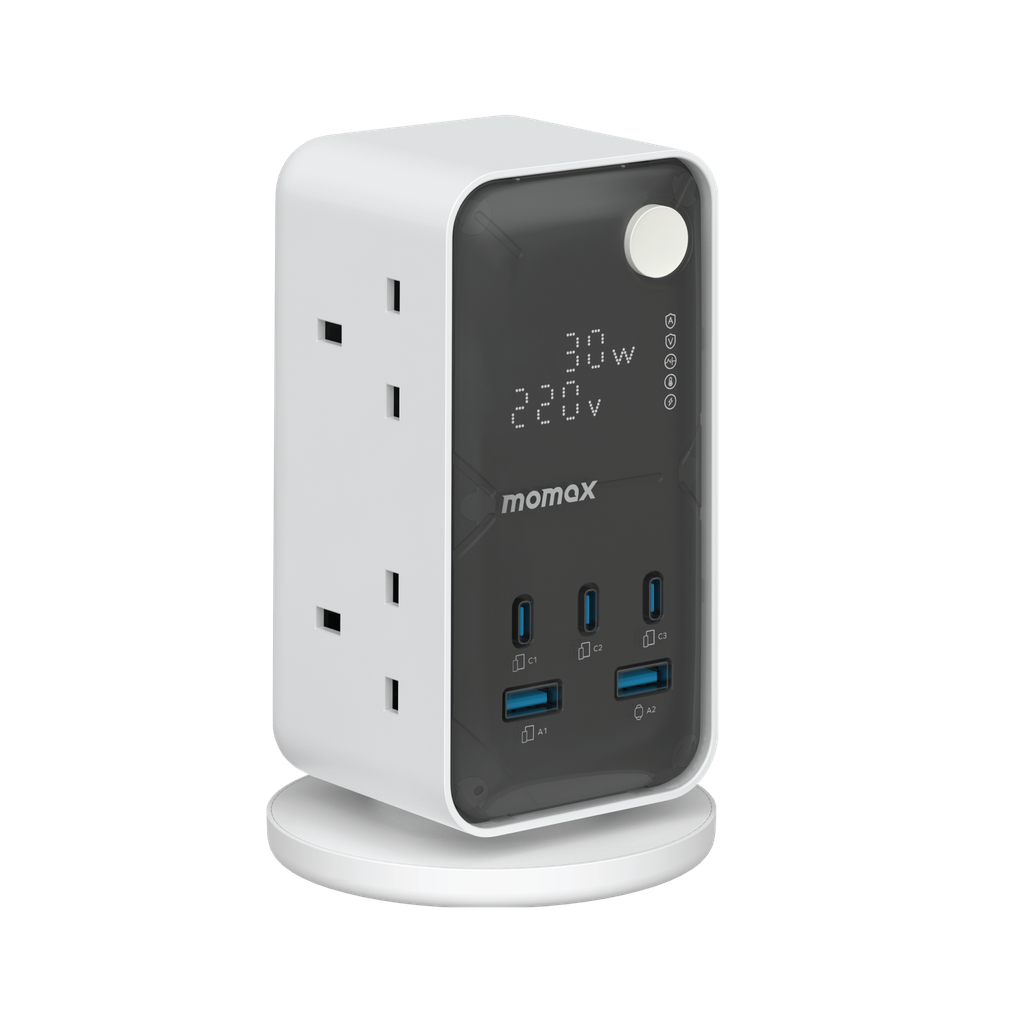 MOMAX 1-CHARGE WORK FLOW 6-OUTLET
DIGITAL DISPLAY POWER TOWER WITH
USB