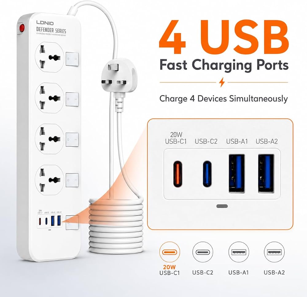 LDNIO Universal Power Socket with 4 USB Ports