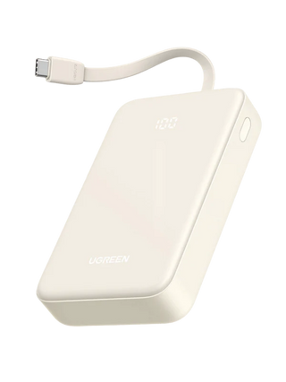 UGREEN 20000mAh 22.5W Power Bank Portable Battery with Built-in USB C Cable White
