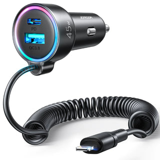 Joyroom 3-in-1 Car Charger with Coiled Cable (Lightning)