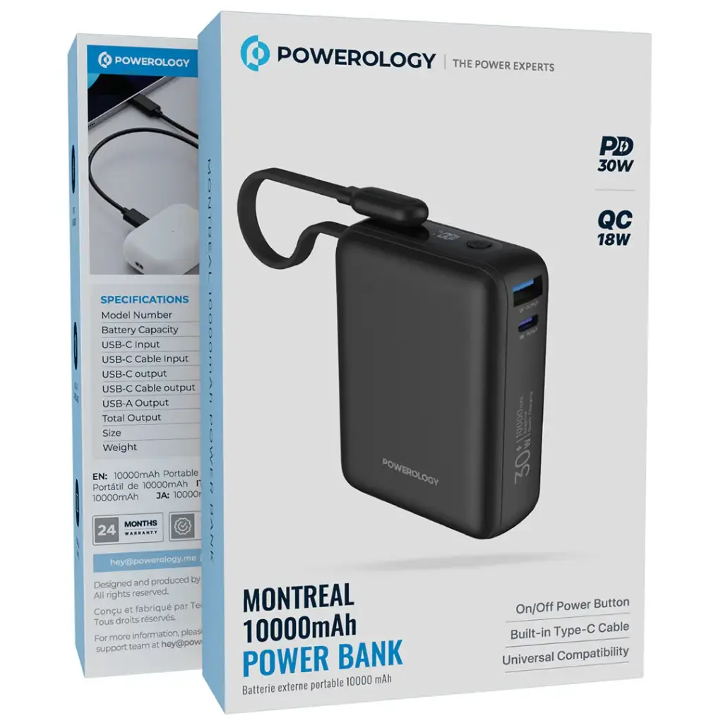 Powerology Montreal 10000mAh Power Bank - Black