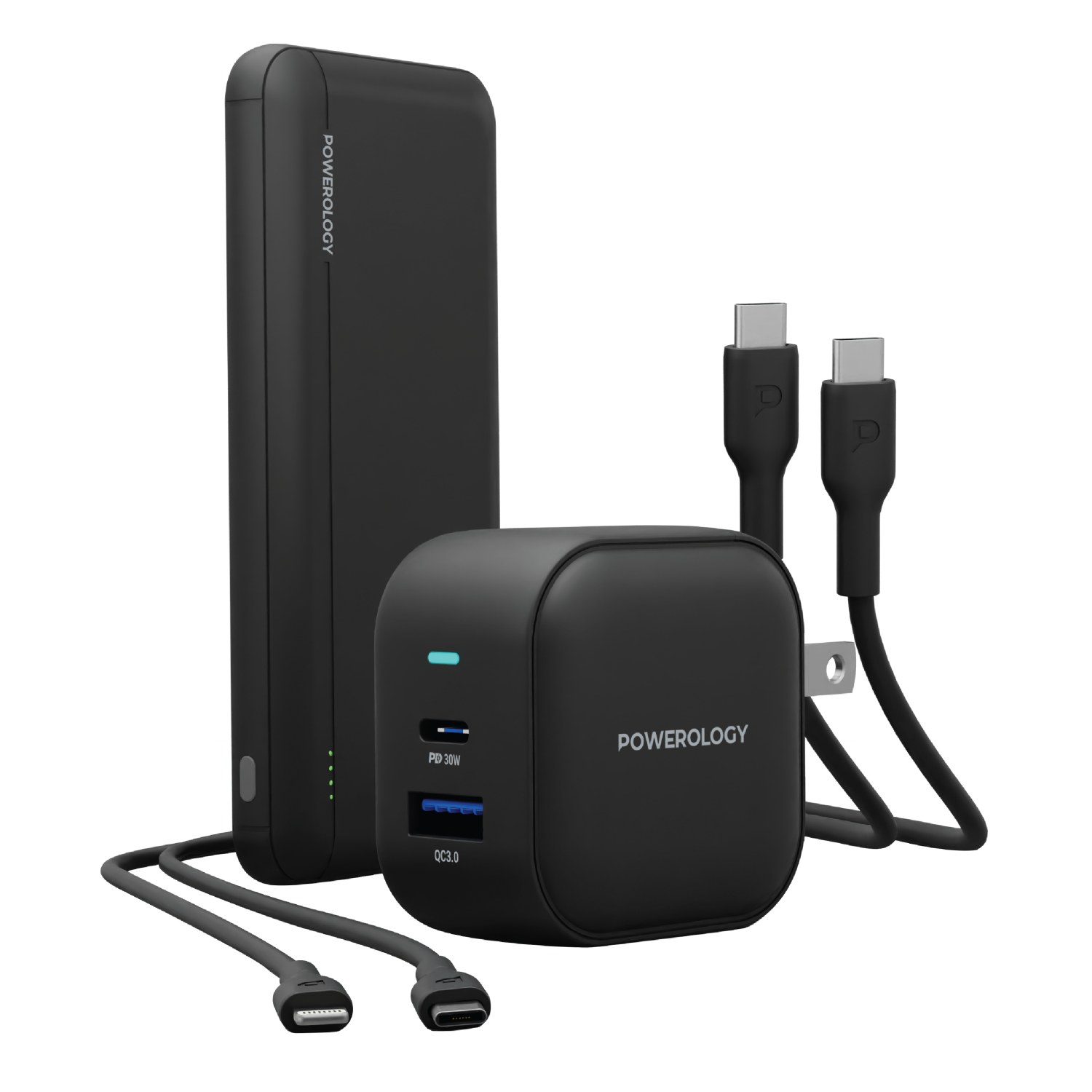 Powerology 5in1 Power Combo (PB + 38W WC + C to C + C to L) - Black
